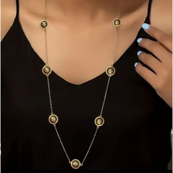 Designer Inspired Black & Gold Lion Long necklace - Picture 1 of 6